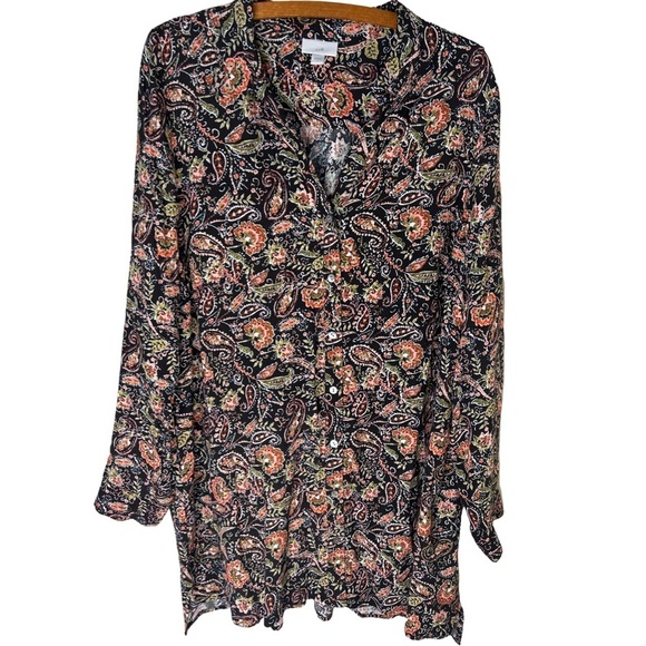 J. JILL Paisley Print Button Down Long Sleeve Tunic Size Large - Picture 1 of 16